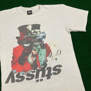 Vintage Stussy Shirt Mens S White Uncle Sam I Want You Skull Spell Out Logo Y2K